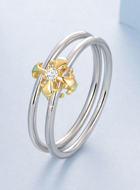 原创s925纯银鸢尾花双层戒指高贵优雅设计感双圈花朵戒指简约时尚