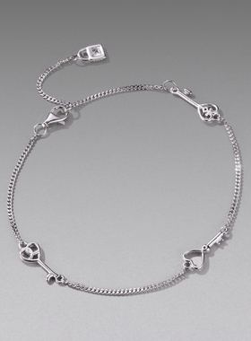 原创s925纯银三把钥匙手链情人节礼物幸运爱心手链饰品高级感创意