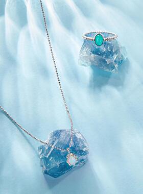 原创通体s925银极光澳宝系列套装项链 玛瑙天河石戒指热销锁骨链