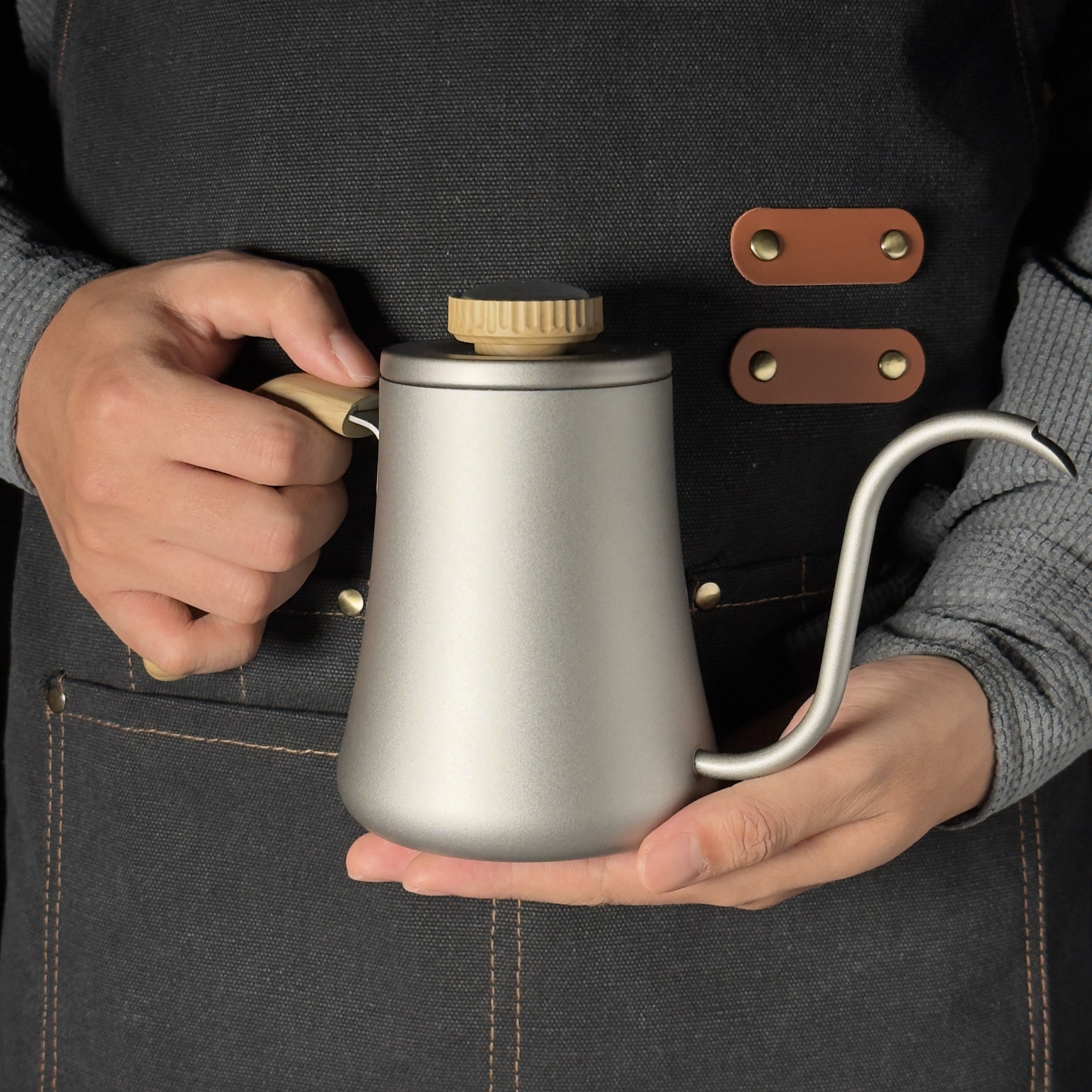 磨砂手冲咖啡壶带温度计细口长嘴鹅颈壶专业304不锈钢600ml挂耳壶,淘宝优惠券,粉丝福利购,淘宝优惠卷