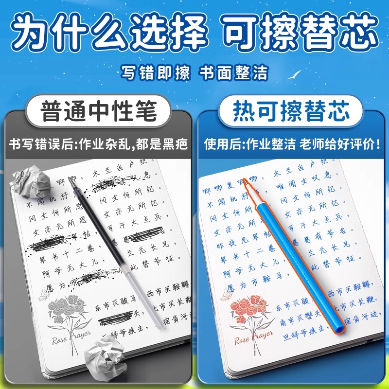 晨光正品热可擦中性笔按动替芯晶蓝针管笔芯0.5ST笔头大容量魔力-图1