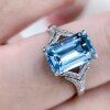 18K diamond inlaid natural aquamarine ring, main stone 2.83 carats, clean glass body, outstanding fire color