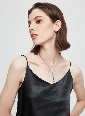 Desigual 925纯银镀18k金太阳花项链女心冠钥匙鸢尾花吊坠锁骨链