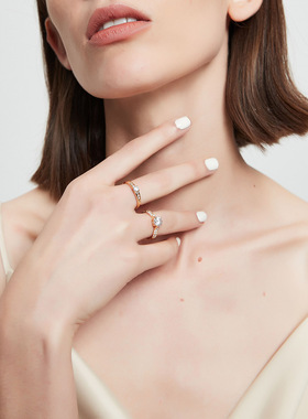 desigual 饰品合金镀18k锆石戒指女小众设计感仿钻套戒组合食指戒