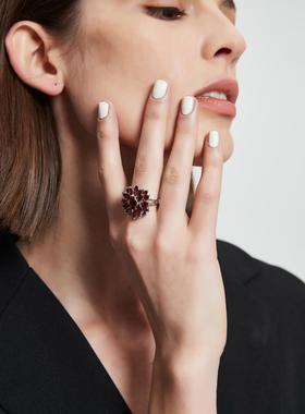 Desigual天然鸽血红石榴石925银镶嵌红宝石戒指鸽子蛋首饰