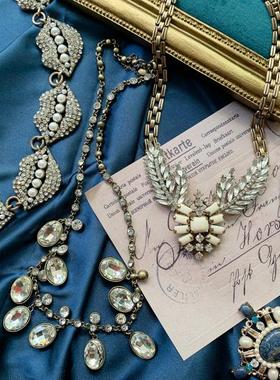 欧美海外宴会玻璃水钻古董首饰