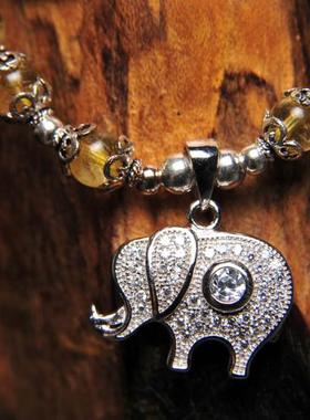 Desigual金发晶钛晶招财手链三圈黄水晶S925银小象饰品多圈手串女