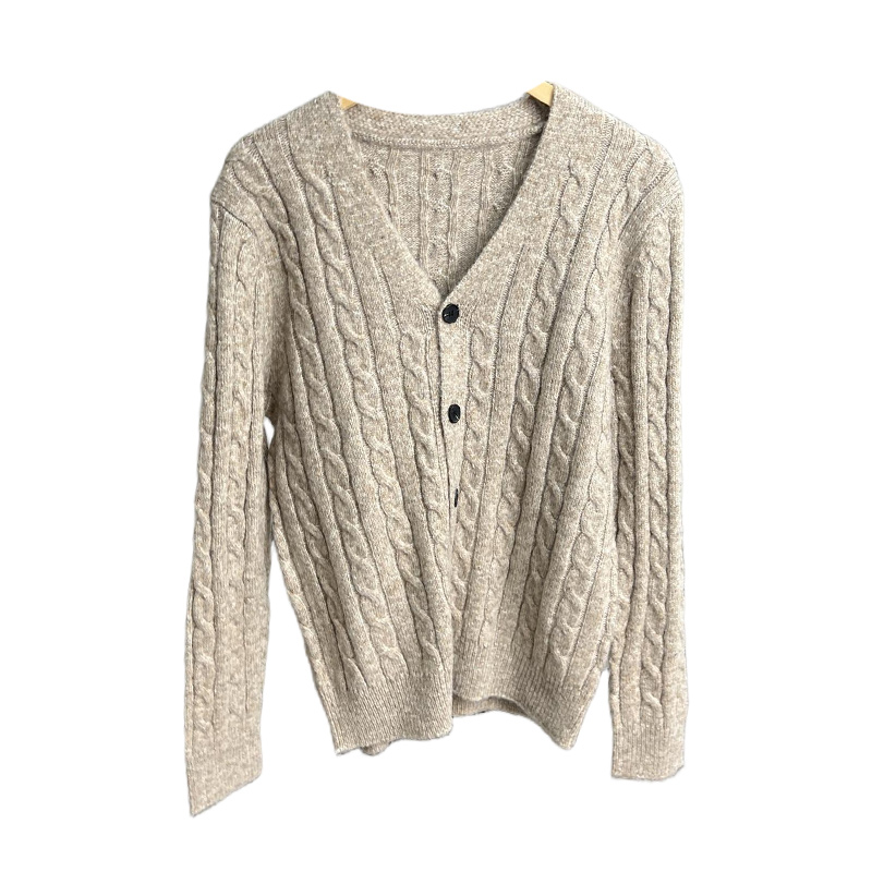 高端羊驼毛澳产羊毛！秋冬男士外贸儒雅休闲粗针麻花编针织开衫 - 图3