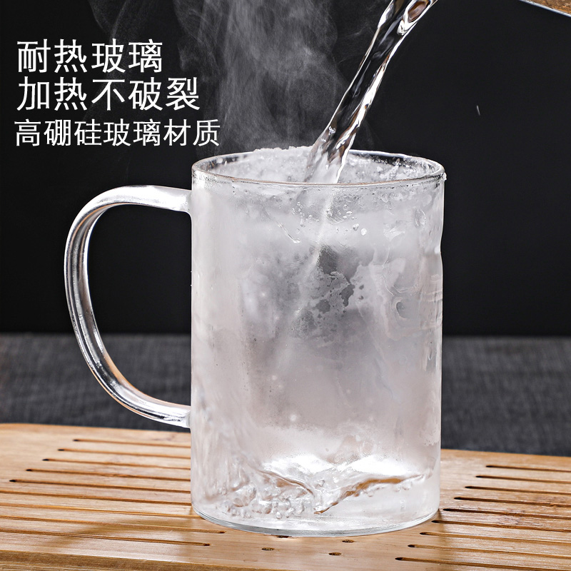 月牙杯玻璃水杯大容量茶水分离过滤泡茶杯子带把办公室耐高温。 - 图0