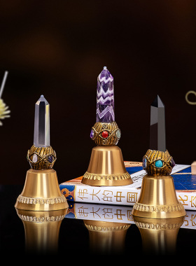 铜铃天然紫水晶横梁化解压顶摆件