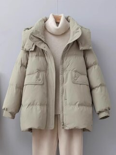 Hooded down jacket for women winter 2026 new korean style medium and long thickened warm bread coat cotton coat cotton coat
