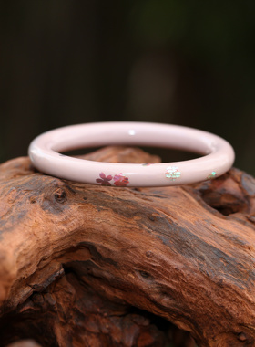 大漆樱花粉玉手镯螺钿温婉首饰