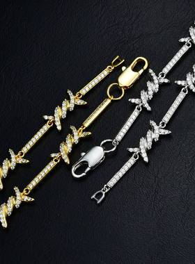 欧美流行时尚ins风嘻哈潮流古巴链男女hiphop铜镀金镶锆石8mm项链