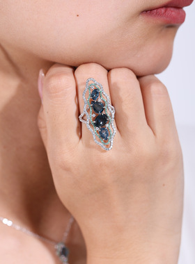 设计师款S925银高颜值欧美复古vintage奢华小众耳环项链戒指套装