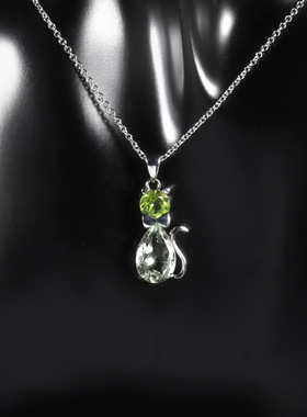 高级感轻奢S925银欧美复古风小众时尚天然绿紫晶高档纯银项链吊坠