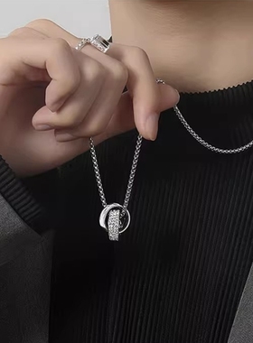 JUZITU锆钻戒指双环项链