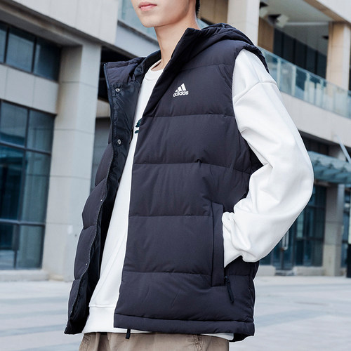 阿迪达斯羽绒马甲男装2025秋冬季运动服羽绒背心无袖外套HG6277 - 图1
