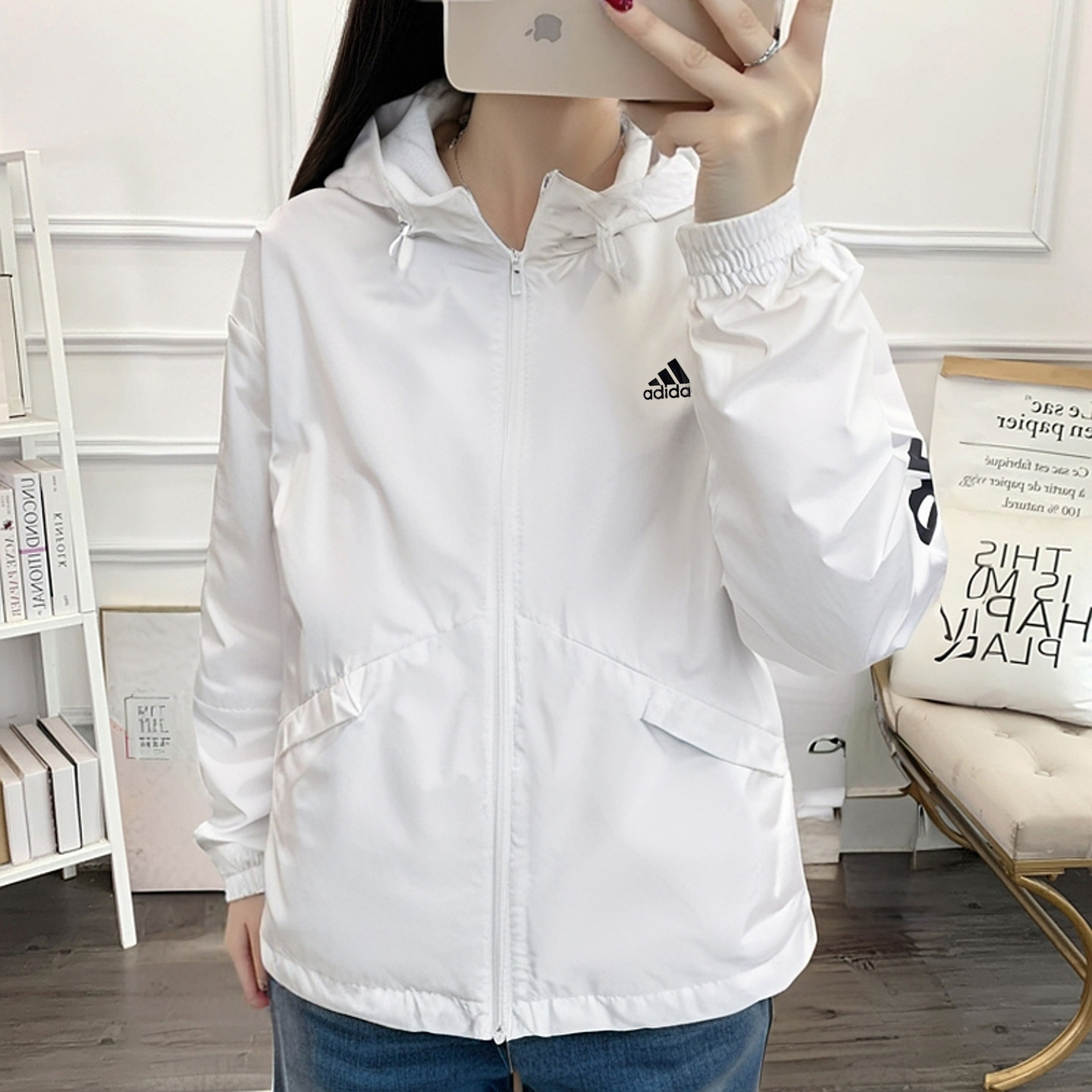 阿迪达斯外套女秋季新款梭织薄款防风衣宽松连帽运动服夹克GL0647,淘宝优惠券,粉丝福利购,淘宝优惠卷