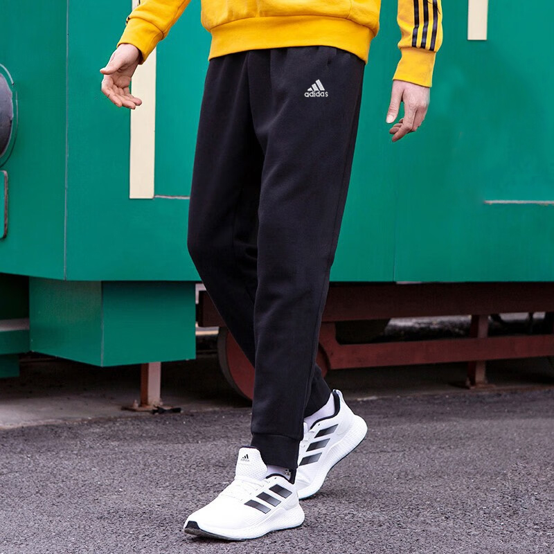 阿迪达斯男裤子冬季男士加绒卫裤束脚运动裤篮球加厚长裤男GM4475 - 图0