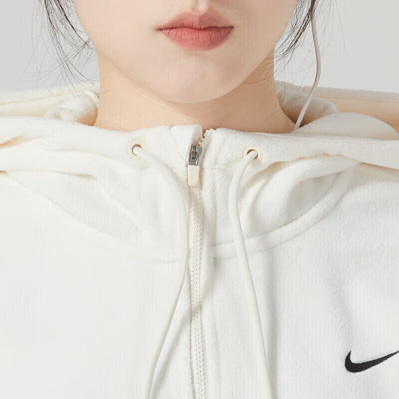 Nike耐克摇粒绒连帽外套女厚款防风运动装纯色保暖休闲上衣FB5639