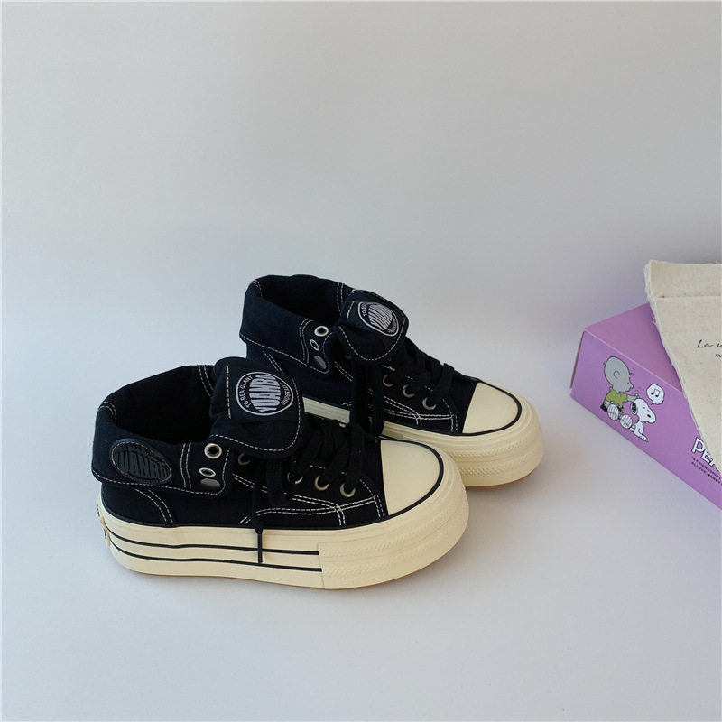 厚底高帮帆布鞋女2024秋学生新款韩版百搭小白鞋复刻板鞋远波5293,淘宝优惠券,粉丝福利购,淘宝优惠卷