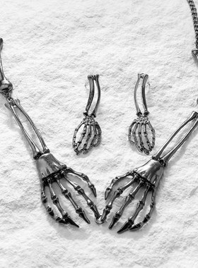 手指骷髅鬼爪项链耳钉万圣节装扮