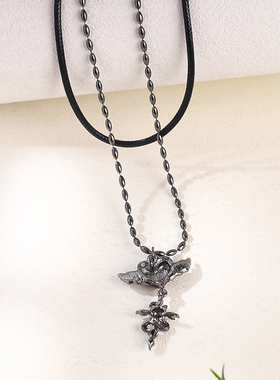 甜酷风叠戴毛衣链爱心项链