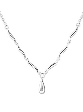 银色波浪水滴项链女法式简约
