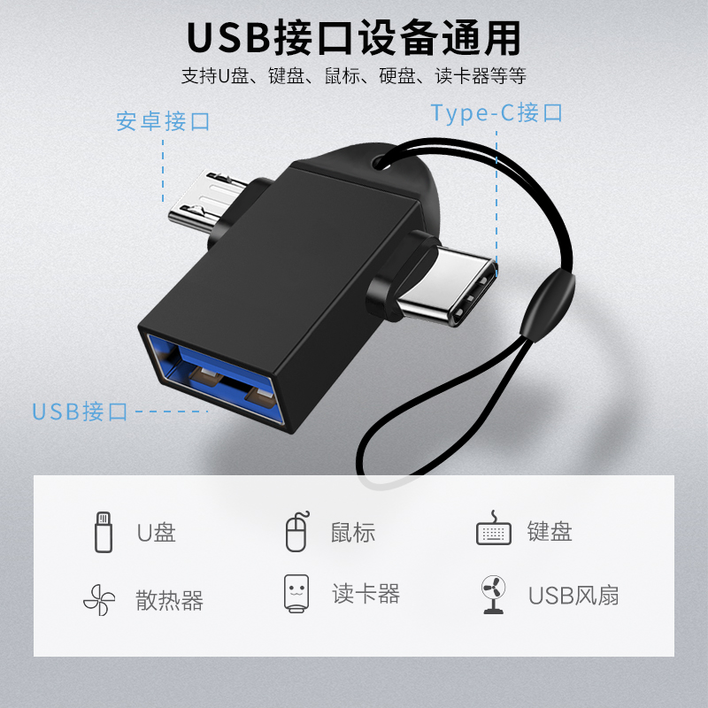 适用华为手机OTG转接头Type-c转USB3.0U盘读卡器鼠标键盘转换器