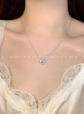 柏林少女金属拉丝大爱心项链配饰