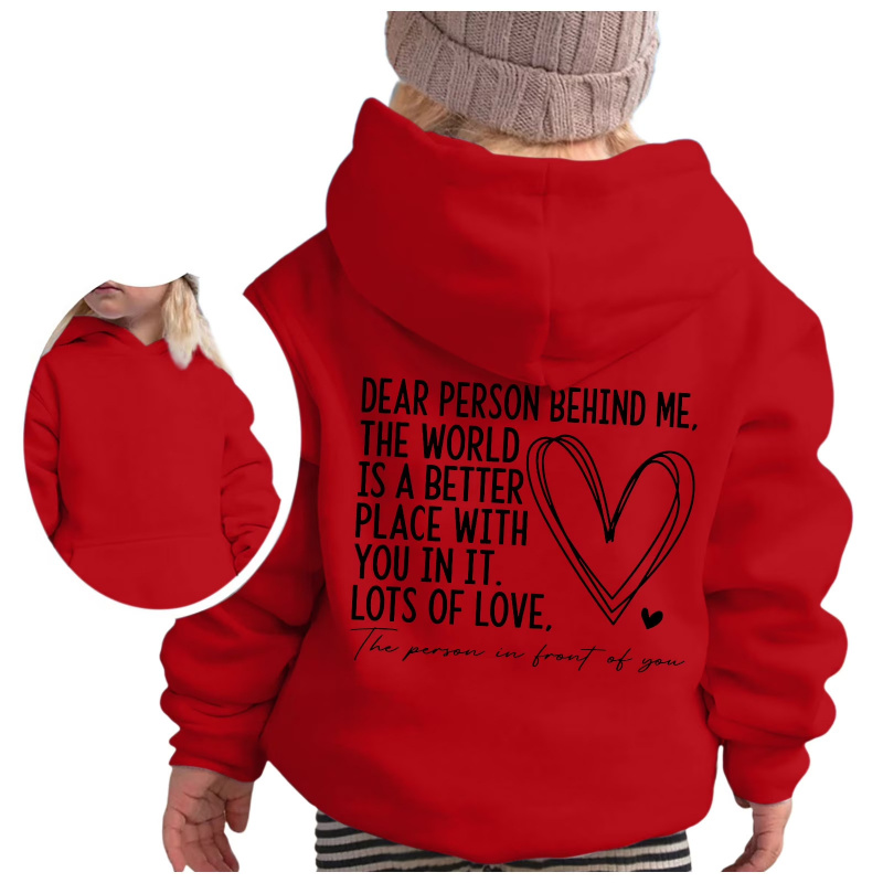 2025时尚儿童加绒连帽卫衣字母印花男童女童宽松休闲帽衫 - 图1