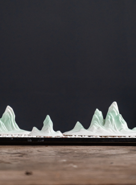 只此青绿摆件陶瓷假山摆件微景观鱼缸造景雪山新中式茶几笔架山峰