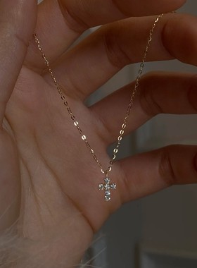 ASTAR18k金莫桑钻十字架项链新款