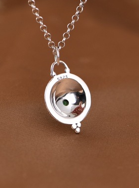 苏念 S925银吊坠 复古文艺麻花纹银圆牌眼睛智慧之眼吊饰女坠