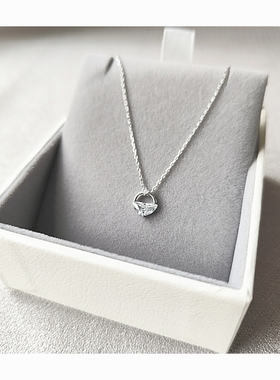 s925纯银项链女生锁骨链韩版简约百搭一汪清泉圆形水晶吊坠项链
