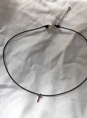 皮绳十字架项链 925纯银十字架锁骨链黑色项圈脖颈链简约网红饰品