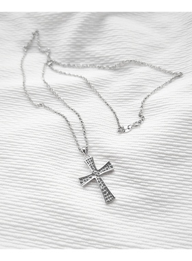 正品s925纯银十字架项链潮牌嘻哈街头男女情侣吊坠裂纹十字架配饰