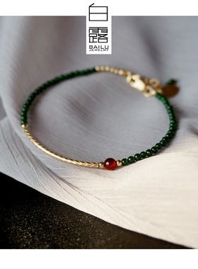 白露原创设计 未央系列 绿砂石极细款手链包金注金手串招财纳福女