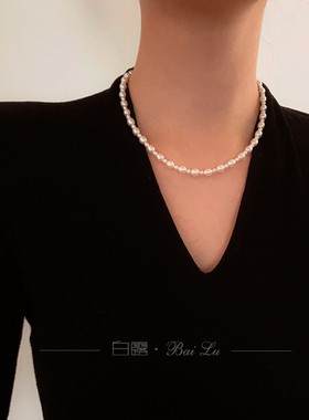 白露 淡水珍珠项链米珠Baby小小椭圆珍珠14K包金材质可爱百搭