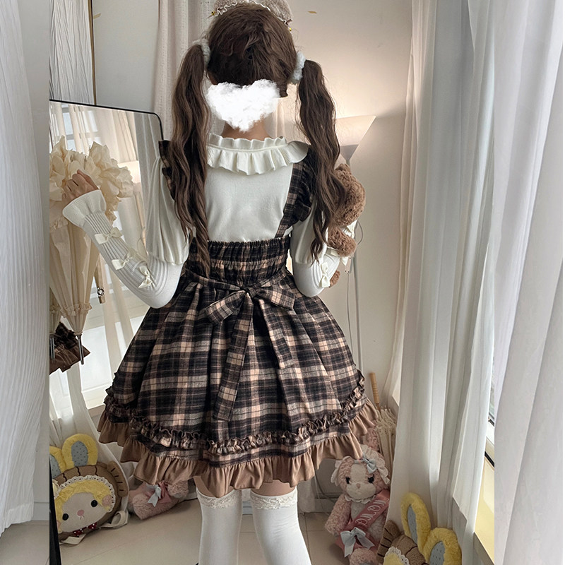 原创  珍珠小熊  秋冬咖色美拉德森女系复古Lolita格纹吊带裙,淘宝优惠券,粉丝福利购,淘宝优惠卷