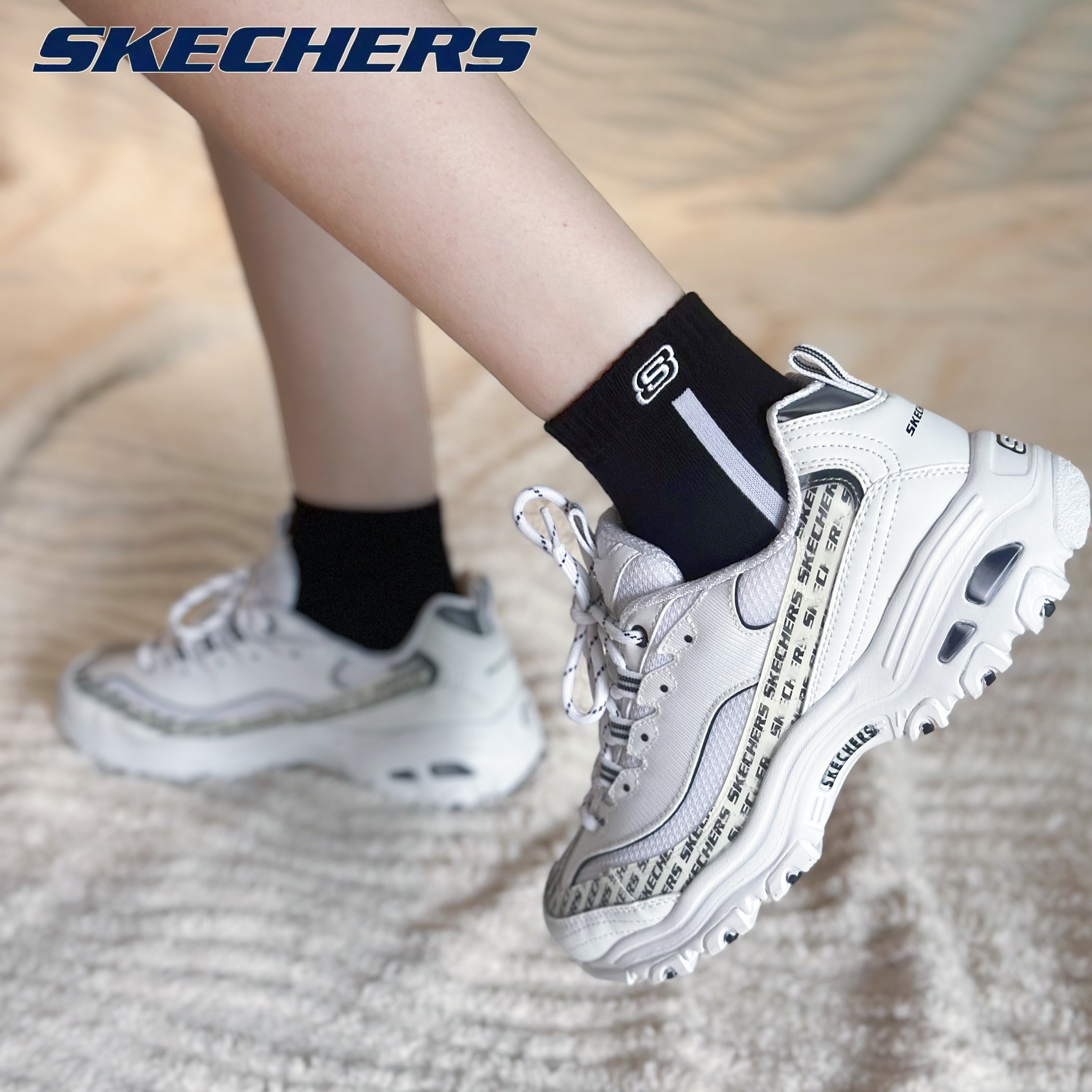 SKECHERS D'Lites斯凯奇正品女子舒适休闲厚底复古百搭低帮老爹鞋 - 图1