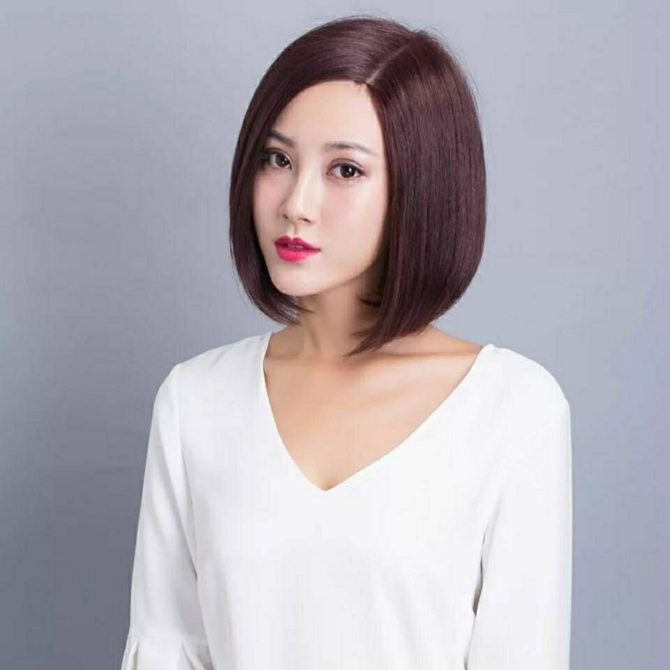 假发套女全头逼真短发波波bobo头直发沙宣中偏分斜刘海全真发假发