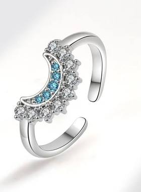 新款小众镶锆石日月同辉戒指