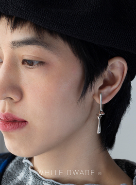 白矮星灰水花长圆耳环925银