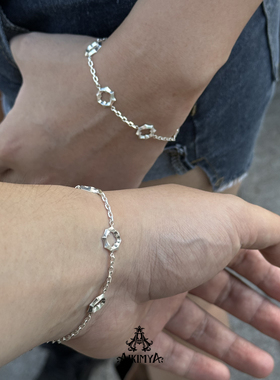 镂空四叶草925纯银五花手链