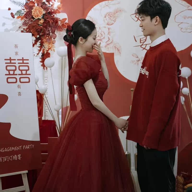 红色连衣裙女2023新款成人在逃婚纱 碧颜礼服/晚装