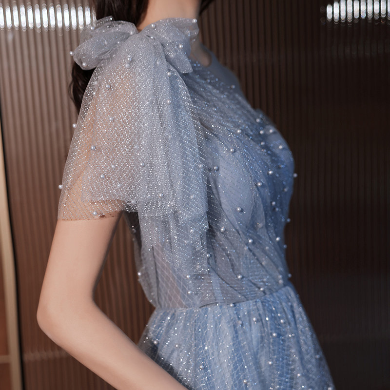 蓝色裙女高端轻奢小众高级感轻婚纱 碧颜礼服/晚装