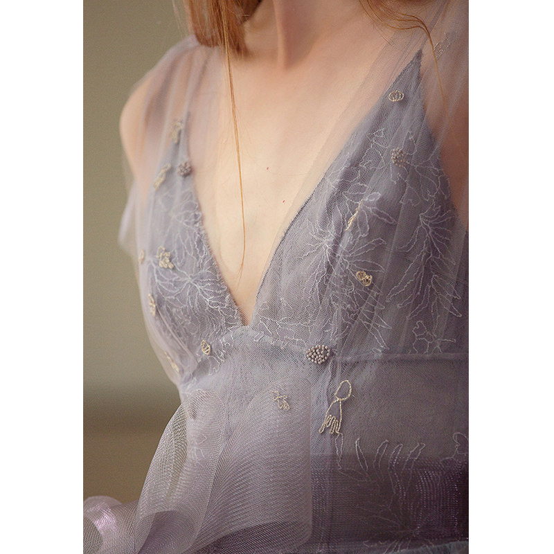 蓝色裙女2023新款高端轻奢小众婚纱 碧颜礼服/晚装