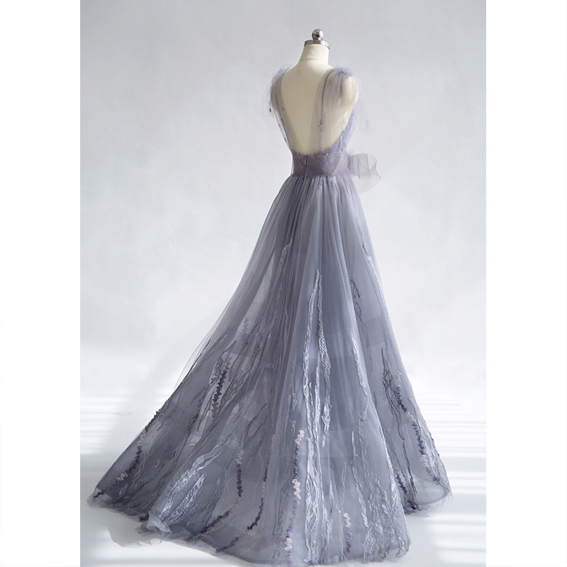 蓝色裙女2023新款高端轻奢小众婚纱 碧颜礼服/晚装