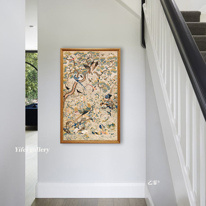 桔子格调花鸟图中式中古法式风挂画客厅卧室书房玄关复古装饰画_虎窝淘